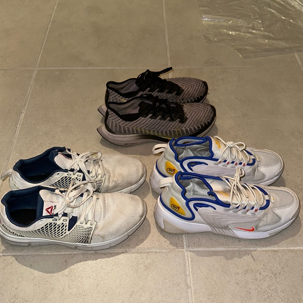 Lot of Nike reebok men’s shoes size 9.5 (zoom 2k, Pegasus turbo 2)